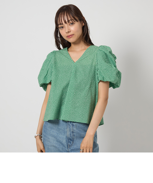 <EMMEL REFINES>EM ヘンケイドット ソデギャザー ブラウス