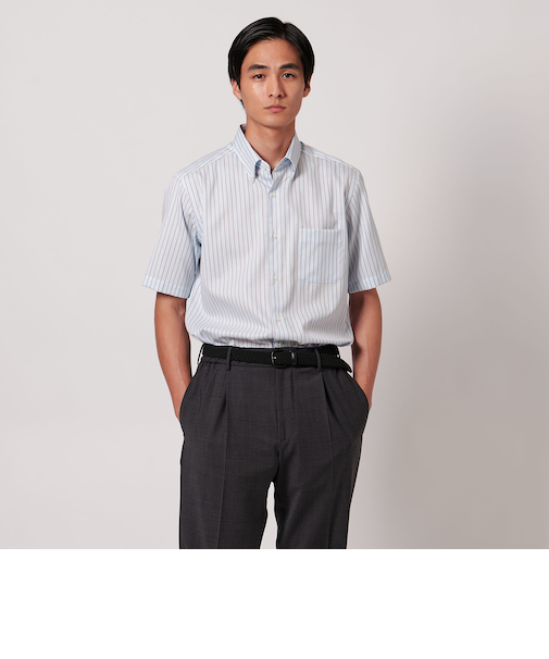 イージーケア AG パナマ ストライプ ボタンダウンカラーシャツ -抗菌防臭・通気性-