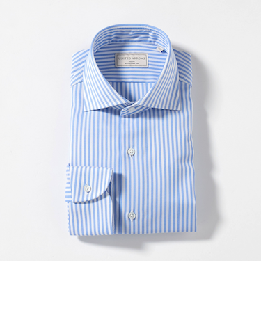 イージーケア AG パナマストライプ ワイドスプレッドカラー シャツ -イージーケア・抗菌防臭・通気性-