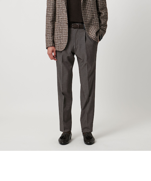 モクロディ スリムテーパード サイドシャーリング 1プリーツ スラックス COMFORT EASY-MODEL