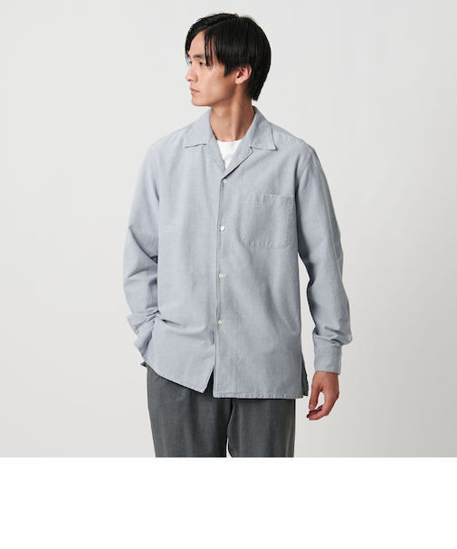 オーガニック オックスフォードデニム オープンカラーシャツ