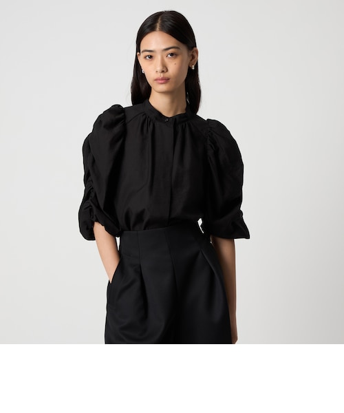 EMMEL REFINES＞EM ギャザースリーブ バンドカラー ブラウス