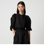 ＜EMMEL REFINES＞EM ギャザースリーブ バンドカラー ブラウス