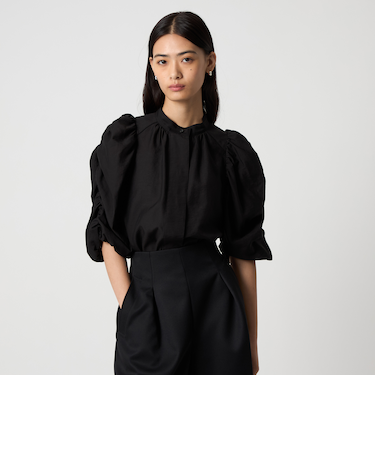 ＜EMMEL REFINES＞EM ギャザースリーブ バンドカラー ブラウス