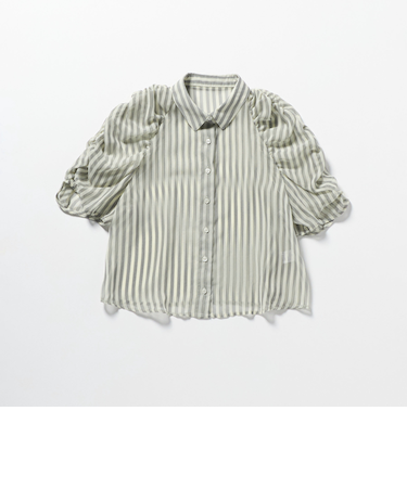 ＜EMMEL REFINES＞EM シアーストライプ ソデギャザー ブラウス