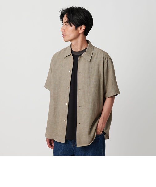 ツイスト リネンブレンド キャンプカラーフォルム シャツ