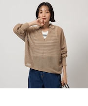 メッシュ スキッパー ニット プルオーバー -ウォッシャブル-