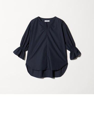 ステッチ キーネック キャンディスリーブブラウス 7分袖<A DAY IN THE LIFE>