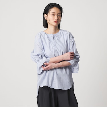 ステッチ キーネック キャンディスリーブブラウス 7分袖<A DAY IN THE LIFE>