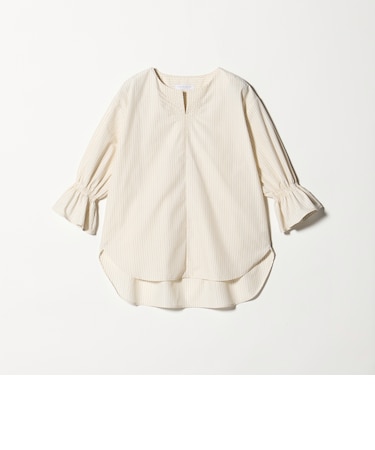 ステッチ キーネック キャンディスリーブブラウス 7分袖<A DAY IN THE LIFE>