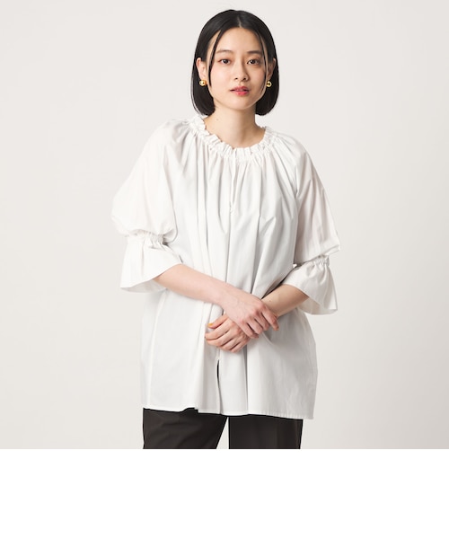 【OFF WHITE】コットン ギャザーネック 2WAY シャツブラウス <A DAY IN THE LIFE> コットン ギャザーネック 2WAY シャツブラウス ＜A DAY IN THE LIFE
