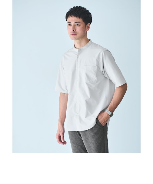 JUST fit バンドカラー 半袖 シャツ -ストレッチ-