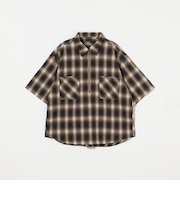 ＜GLR or＞オンブレチェック柄 ハーフジップ 半袖 シャツ