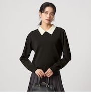 襟付き ロングスリーブ プルオーバー ニット ウォッシャブル