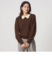 襟付き ロングスリーブ プルオーバー ニット ウォッシャブル