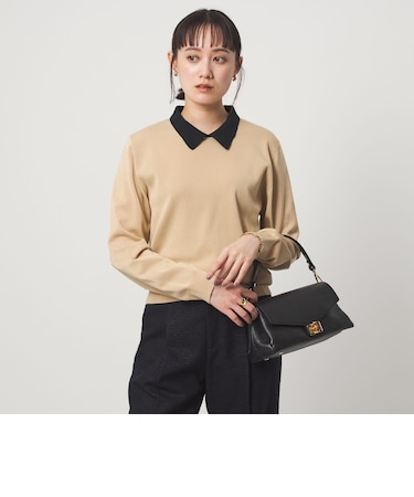 襟付き ロングスリーブ プルオーバー ニット ウォッシャブル