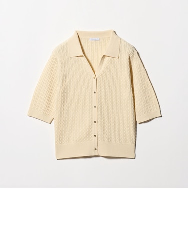 ケーブル スキッパー ポロカーディガン 5分袖 ‐ウォッシャブル‐＜A DAY IN THE LIFE＞