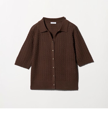 ケーブル スキッパー ポロカーディガン 5分袖 ‐ウォッシャブル‐＜A DAY IN THE LIFE＞