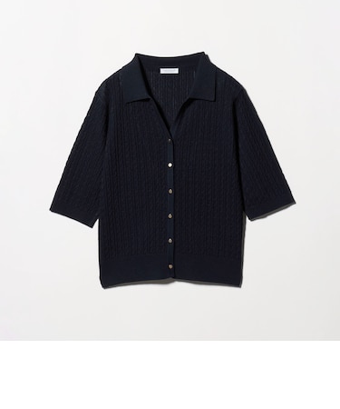 ケーブル スキッパー ポロカーディガン 5分袖 ‐ウォッシャブル‐<A DAY IN THE LIFE>