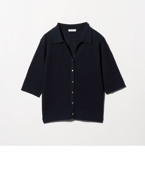 ケーブル スキッパー ポロカーディガン 5分袖 ‐ウォッシャブル‐<A DAY IN THE LIFE>