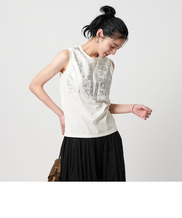 グリッタートロンプルイユ ノースリーブTシャツ