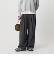 毛ポリエステルブレンド ワイドタックパンツ