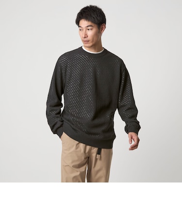メッシュ レイヤード クルーネック ニット
