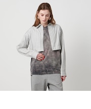＜ASTRAET＞ストライプ クロップド レギュラーカラーシャツ