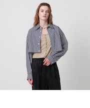 ＜ASTRAET＞ストライプ クロップド レギュラーカラーシャツ