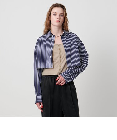 ＜ASTRAET＞ストライプ クロップド レギュラーカラーシャツ