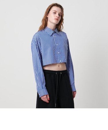 ＜ASTRAET＞ストライプ クロップド レギュラーカラーシャツ