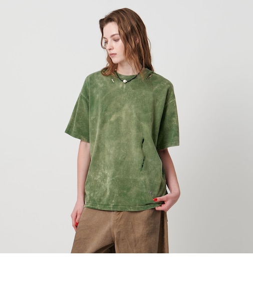 ＜ASTRAET＞コットン アシッド/ダメージ クルーネックTシャツ