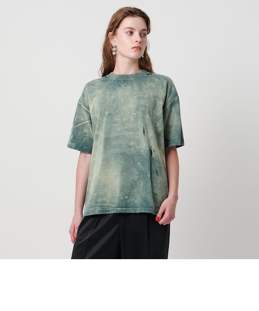 ＜ASTRAET＞コットン アシッド/ダメージ クルーネックTシャツ