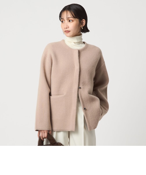 ［size SHORTあり］FOXブレンド セッケツ ノーカラー カーディガン