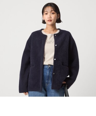［size SHORTあり］FOXブレンド セッケツ ノーカラー カーディガン
