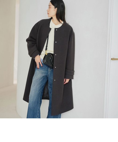 ［size SHORTあり］SENTDALE WOOL セントデールウール ノーカラー コート
