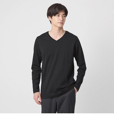 LONG FIBER COTTON クリア Vネック 長袖 Tシャツ