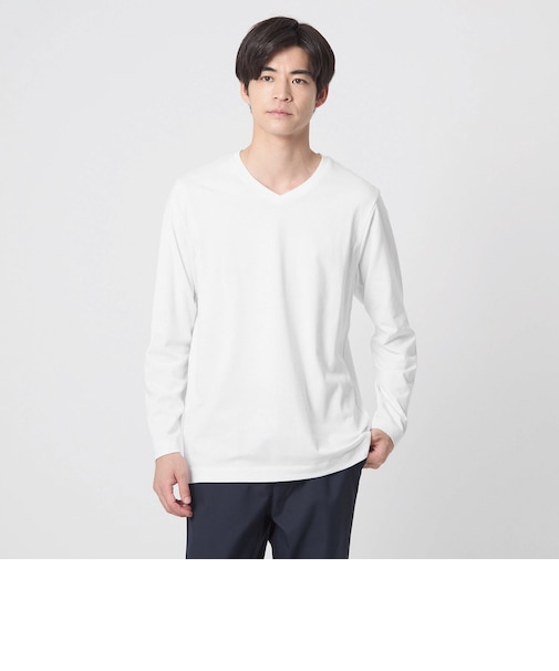 LONG FIBER COTTON クリア Vネック 長袖 Tシャツ
