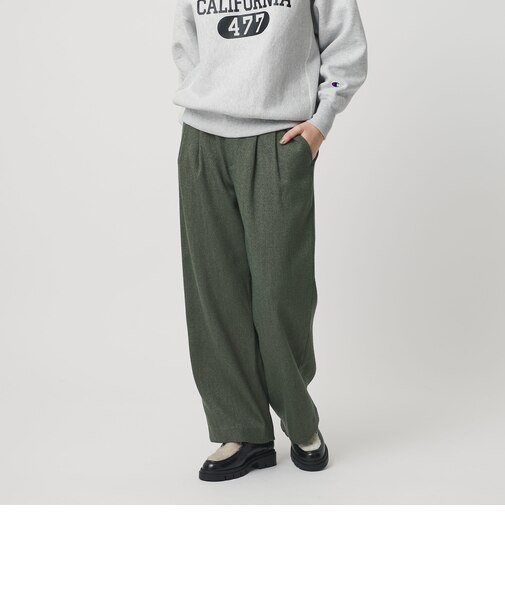 裏起毛ヘリンボーン タックワイドパンツ ウォッシャブル