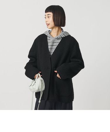 シャギー ノーカラージャケットコート