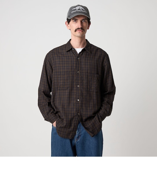 Steven Alan＞ ガーゼ マドラスチェック レギュラーカラー シャツ