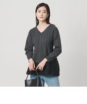 ケーブル Vネック ニット ‐ウォッシャブル‐