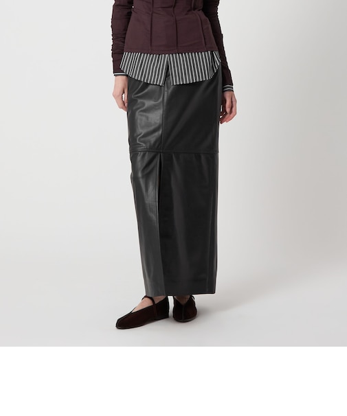<H>シープレザー スリットロングスカート