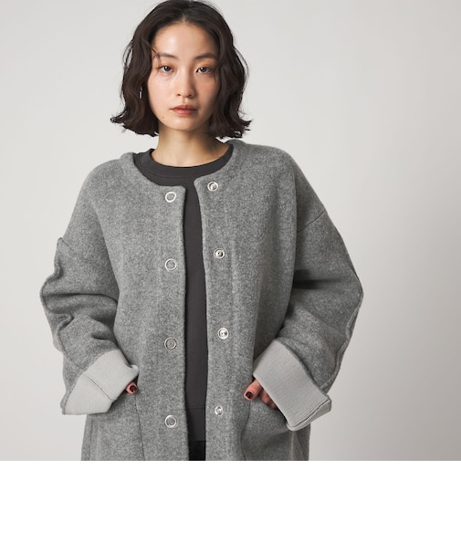 ＜CITEN＞ノーカラーニットコート