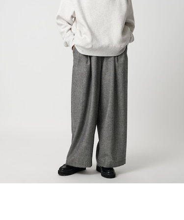 ＜CITEN＞ウールミックス3タックイージーワイドパンツ ダークグレー