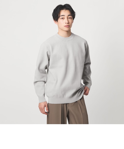 A+ ポリエステル タック モックネック 長袖 ニット -ウォッシャブル-