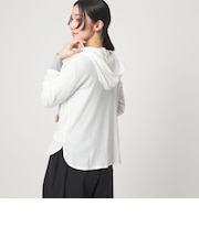 ＜at ease＞シアーテレコ フード ロングスリーブ カットソー