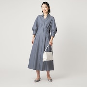 シャツ襟 フィット＆フレア タック 5分袖 ワンピース