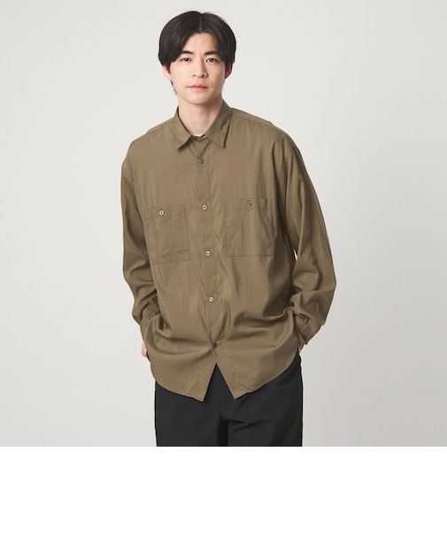 レーヨンナイロン ワッシャー ダブルパッチポケット レギュラーカラー シャツ