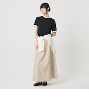 麻ブレンド ドット フレアロングスカート